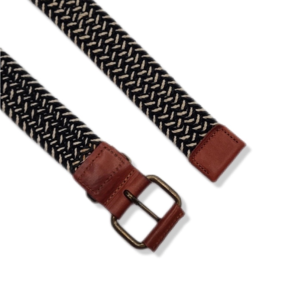 Vintage y2k Boho Black and White Woven Gold Buckle Belt XL